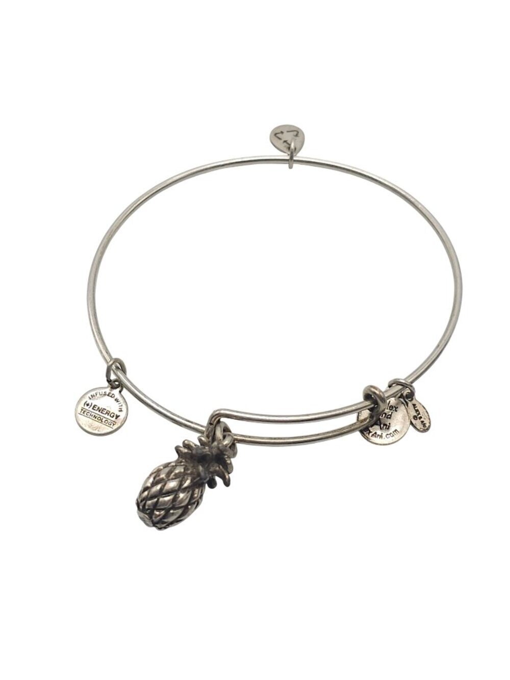 Alex And Ani Pineapple Charm Energy Bracelet Silver Tone Bangle Tropical Vibes
